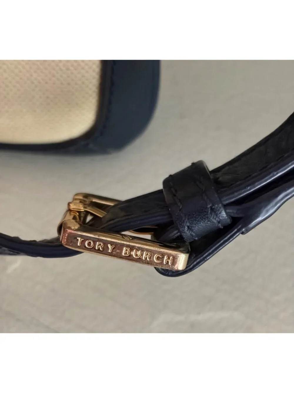 Tory Burch Holly Navy Leather and Canvas Crossbody Shoulder Bag